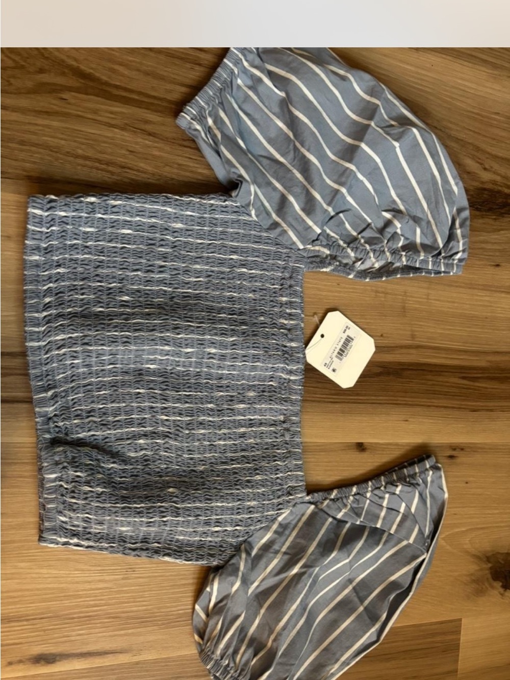 New Altar’d State Blue Striped Smocked Top with Puff Sleeves